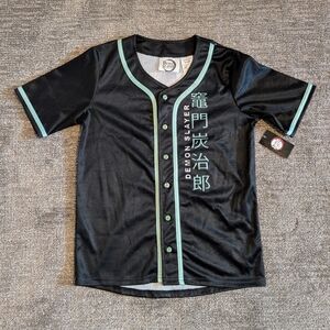 Demon Slayer Tanjiro Black and Green Button Down Baseball Jersey Kids 10/12